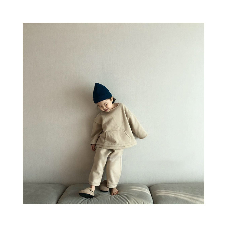 Picture of 23 Winter Wear Korean Style Children's Wear New Arrival suit Korean Style Simple Cute Big Pocket fleece-lined Casual Two-Piece Set for Boys and Girls