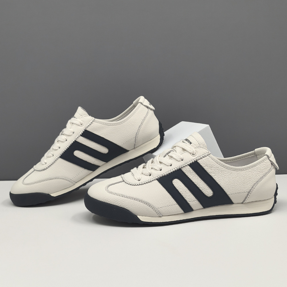 High-end Men's Casual Shoes Genuine Leather Sneakers Men's Trendy All-match Shoes European Station Men's Shoes White Shoes German Training Shoes