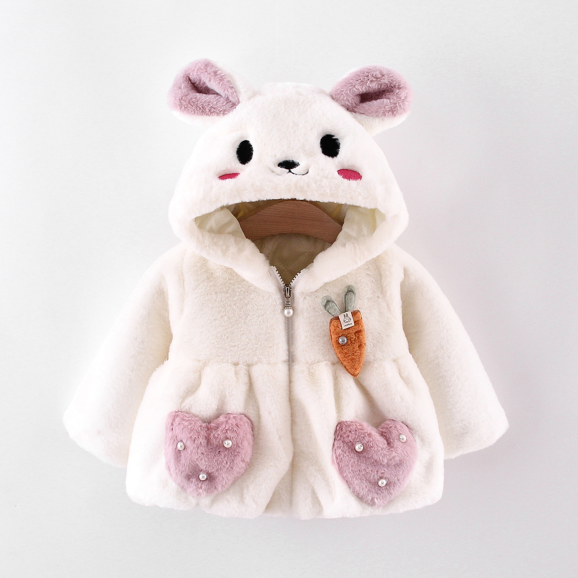 Picture of Winter Girls Cotton Clothes New Children's Wear Animal Embroidered Hooded Sweater Sweet Love Pocket Warm Cotton Jacket