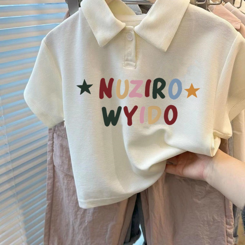 Picture of Summer Kidsren's Short-Sleeved Polo Collar T-Shirts for Boys and Girls Cartoon Casual Summer Clothes Korean Style Middle School Students Lapel Tops