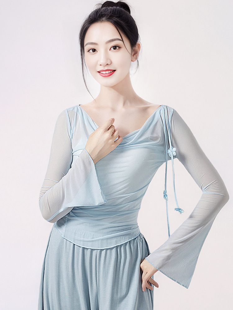 Classical Dance Clothing, Gauze Collar Top, Elegant Chinese Dance, Folk Dance, Body Performance Practice Clothing for Adults