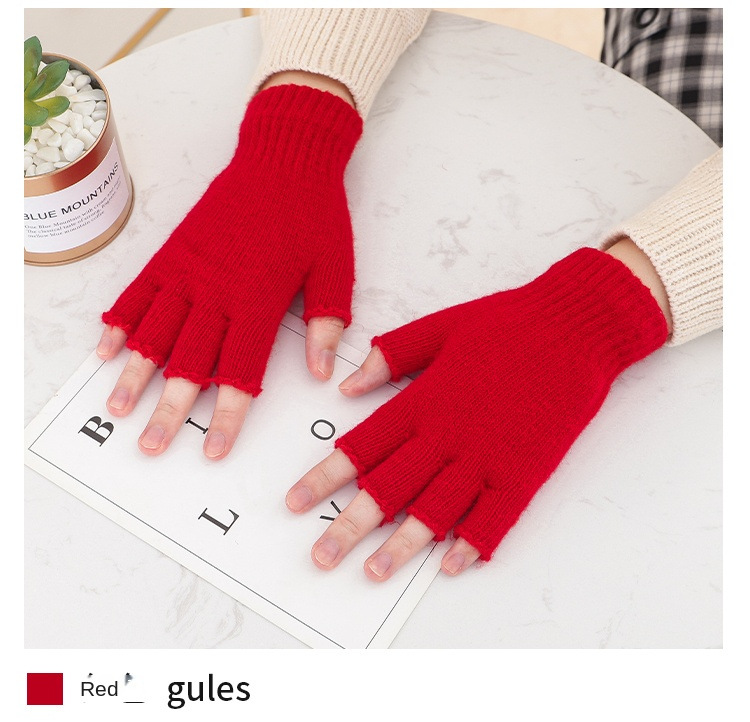 Picture of Autumn and winter new men's knitted half-finger gloves Jacquard five-finger riding warm open finger typewriter factory wholesale