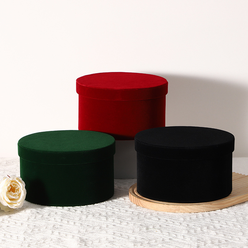 Velvet Gift Box Round Hug Bucket Red and Green Gift Packaging Box Apple Flower Box Father's Day High-end Gift Box