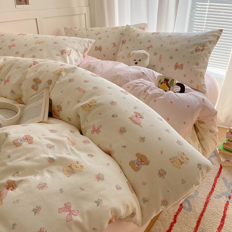 Ins Style Cotton Four-piece Set 100 Cotton 2025 New Bedding Bed Sheet Quilt Cover Dormitory Three-piece Set Bedclothes