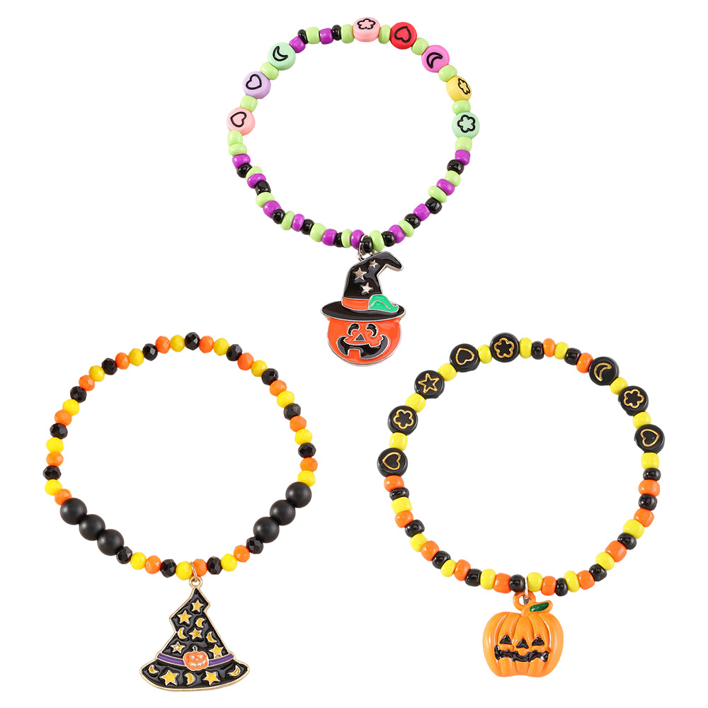 Amazon Hot Halloween Colorful Beaded Bracelet Pumpkin Topper Hat Accessories Cartoon Creative Holiday Bracelet Jewelry