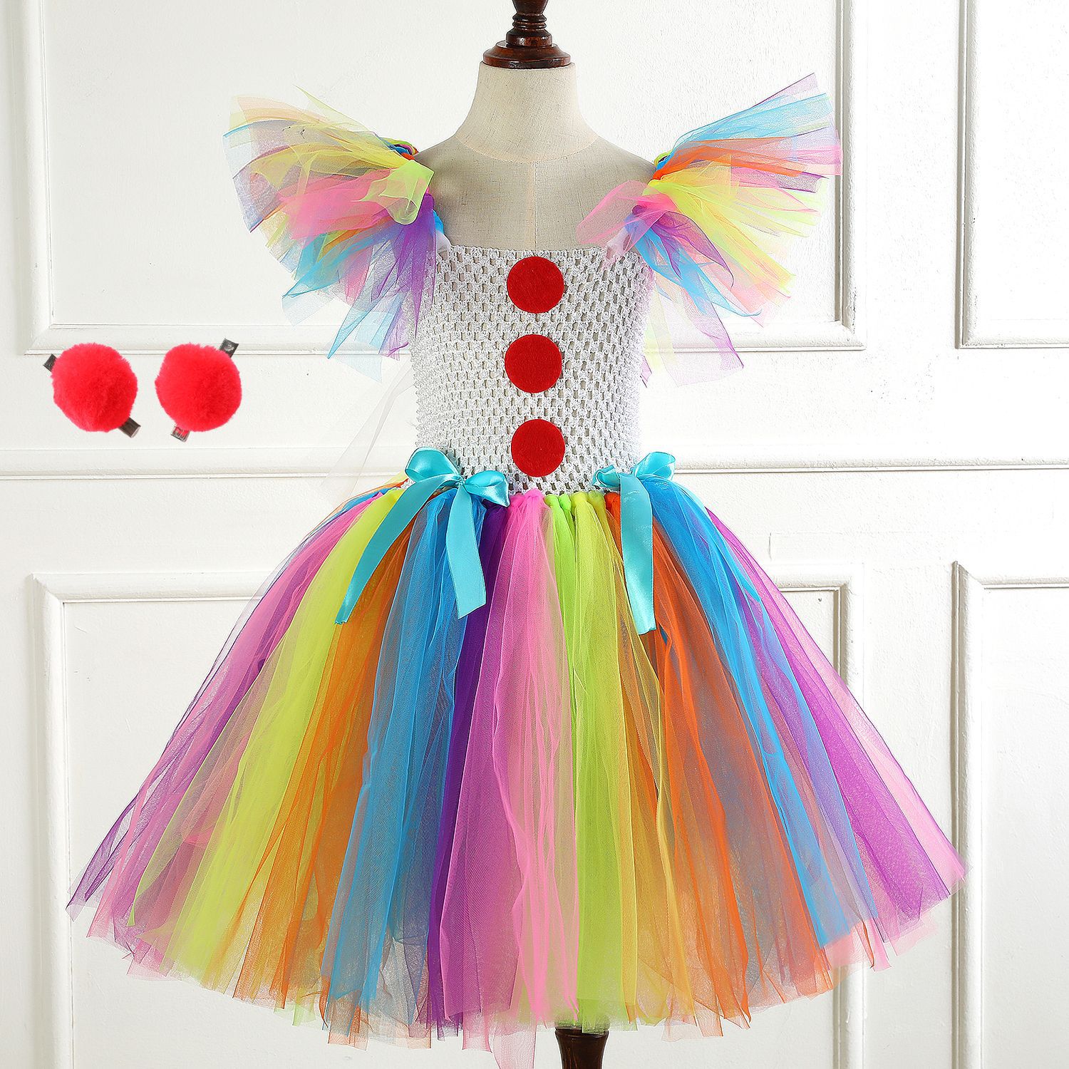 New 2025 Party Clown Performance Children's Clothing Set Mesh Princess Dress Tutu Dress Girls Dress