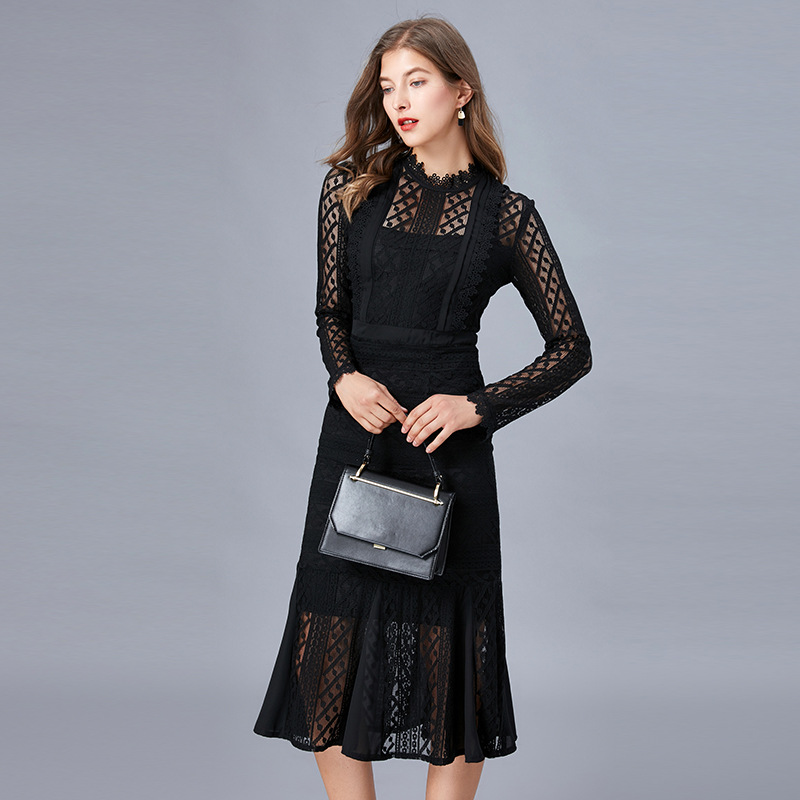 Picture of Amazon Foreign Trade Large Size Lace Dress Women's Spring and Autumn New Fashionable Fishtail Base Long Dress 200