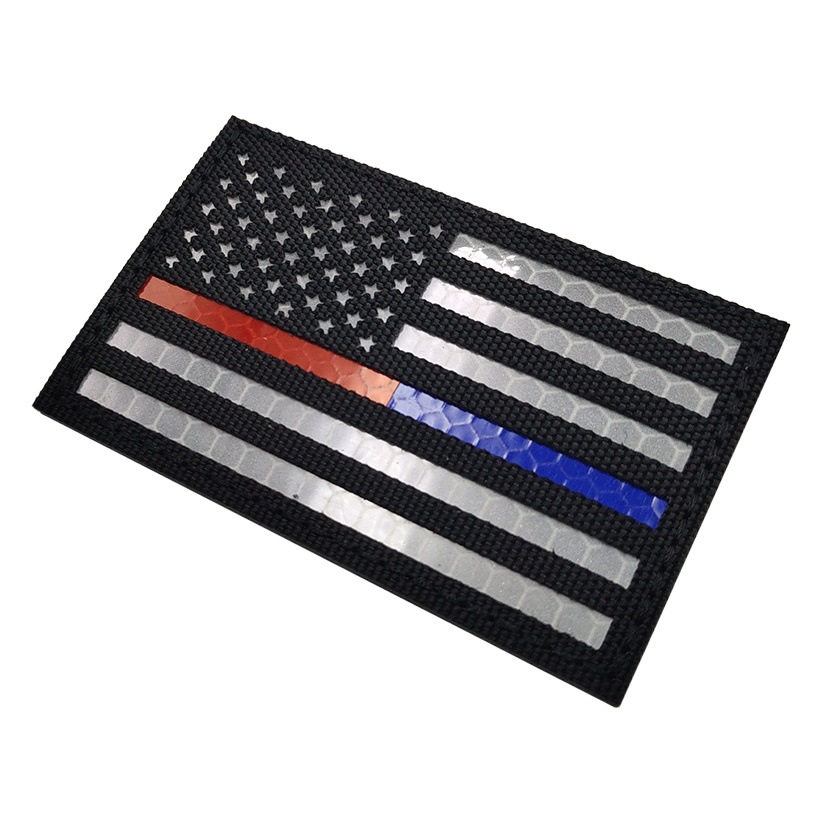 Haike Outdoor Infrared Reflection US Flag Velcro Laser Cutting Red and Blue Line Stars and Stripes Flag Bag with Stamps M00004