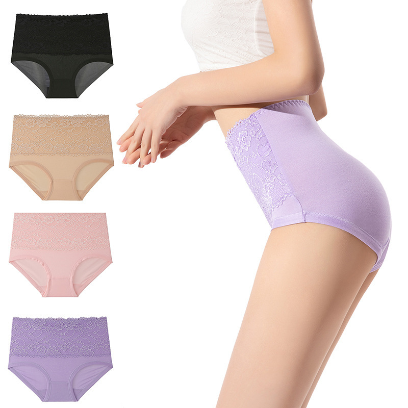 Picture of [4 Pack] plus fat breathable underwear cross-border European and American briefs lace high waist belly underwear manufacturers wholesale