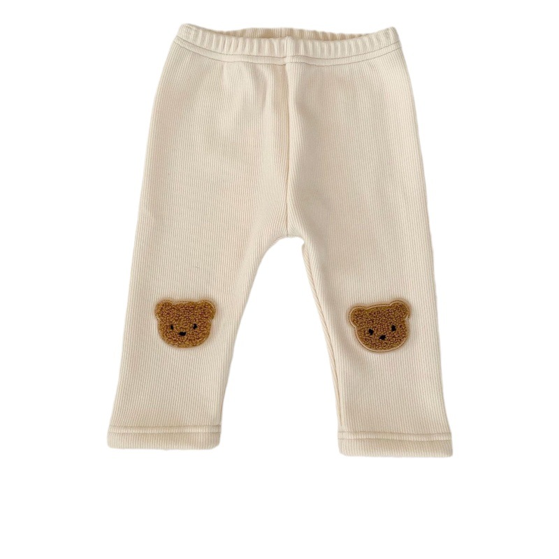 2025 Autumn and Winter Infants and Toddlers Velvet Pants Warm Large Pp Pants Cute Baby Bear Stretch Casual Leggings