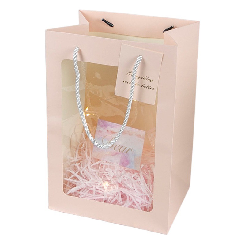 Open Window Flower Tote Bag Transparent Window Bouquet Packaging Bag Holiday Gift Bag Valentine's Day Gift Packaging Bag