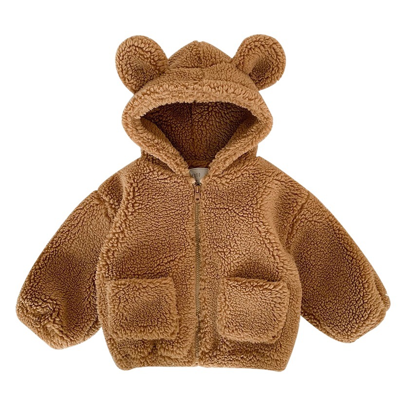 2022 Boys' Lamb Wool Coat Trendy Children's Hooded Warm Top Thickened Baby's Plush Coat Winter
