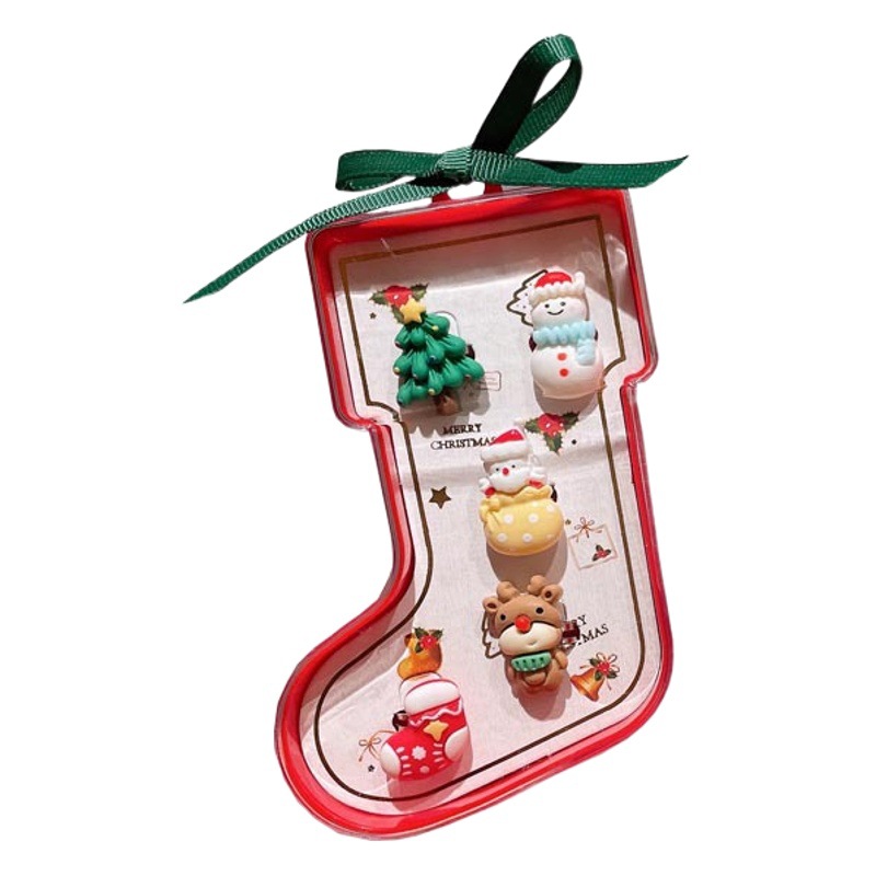 Christmas children's jewelry cute cartoon ring ear clip suit kindergarten dance class Christmas holiday gift
