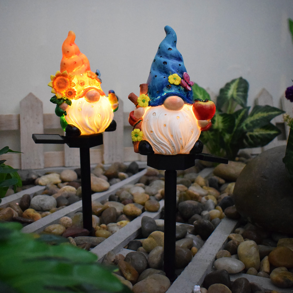 Solar Garden Light Cartoon Resin Gnome Dwarf Doll Outdoor Garden Decoration Cute Elf Ground Light