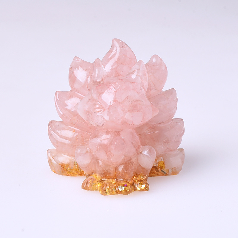 Picture of Natural Crystal Gravel Nine Tail Fox Doll Original Home Car Ornaments Living Room Bedside Gift Couple Gift