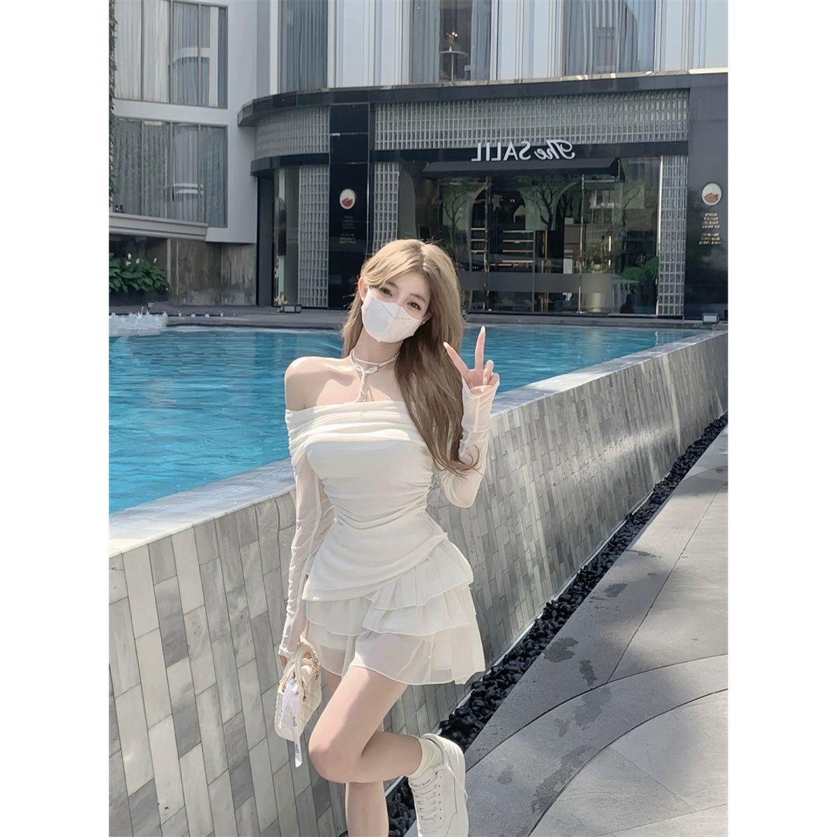 Picture of Influencer Picks French Sweet and Spicy Suit Women's One-Shoulder T-Shirt Top Summer Wear Cake Skirt Two-Piece Set
