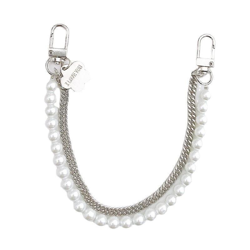 Picture of New pearl metal double chain strap flower hand chain diy mobile phone case accessories handmade beaded trend