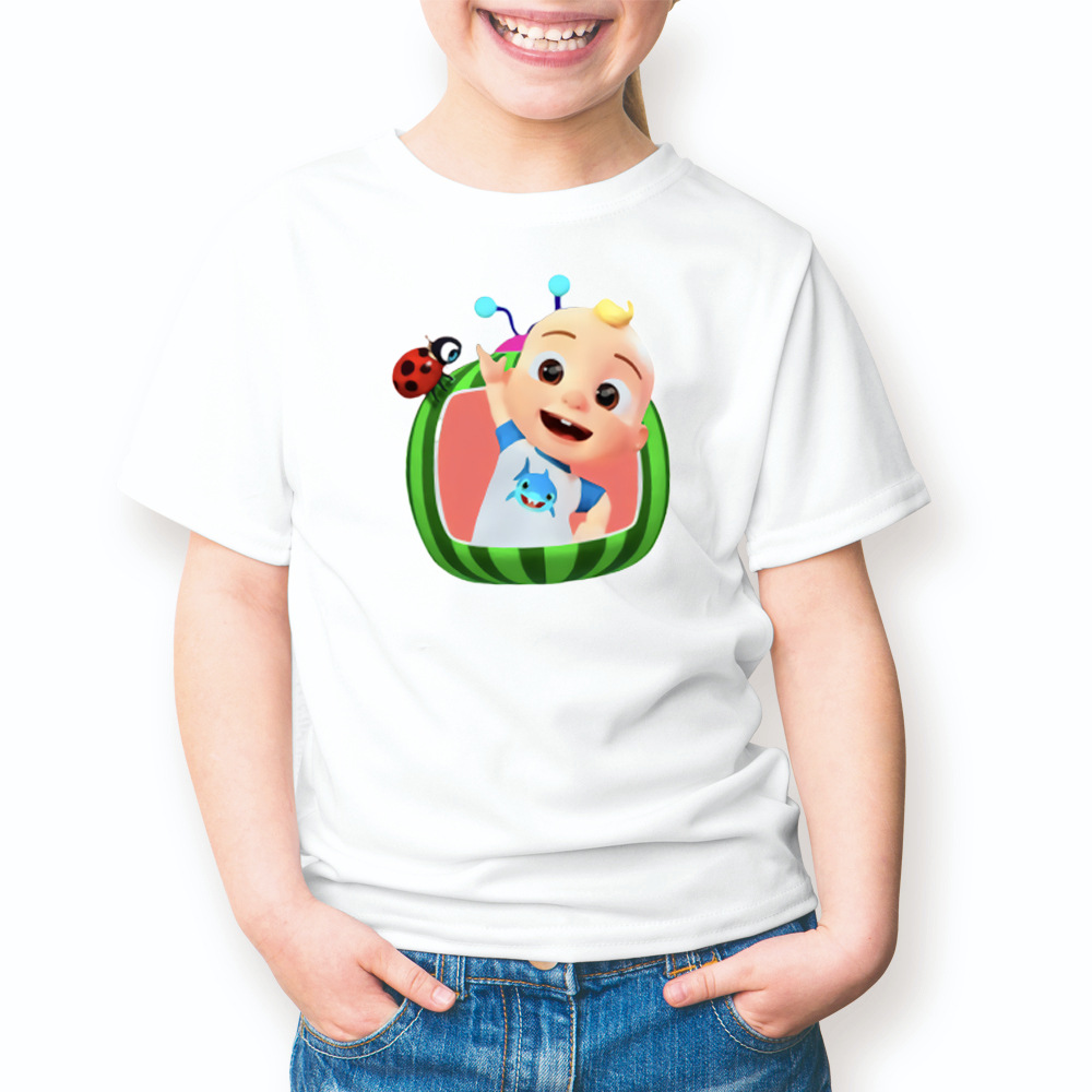 2023 Shrimp Watermelon Baby Parent-Child Round Neck Printed White T-Shirt Short Sleeve Children's Foreign Trade Cross-border ebay Amazon