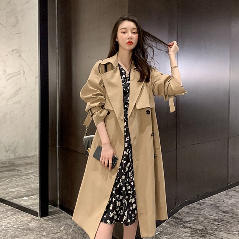 Picture of Windbreaker Women's 2025 Spring and Autumn Korean Style Casual British Style Small Coat Mid-Length Loose Khaki Jacket Trendy