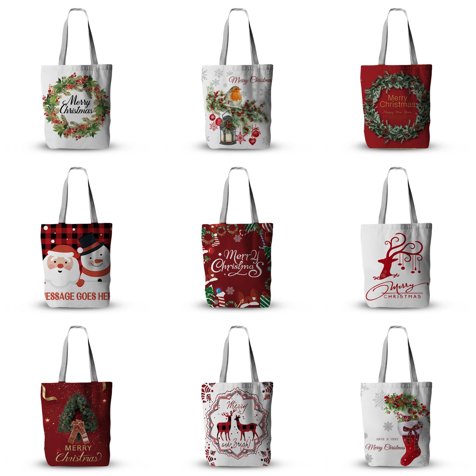 Cross-Border Christmas Canvas Bag Christmas Tree Snowman Elk Decorative Handbag Environmentally Friendly Bag