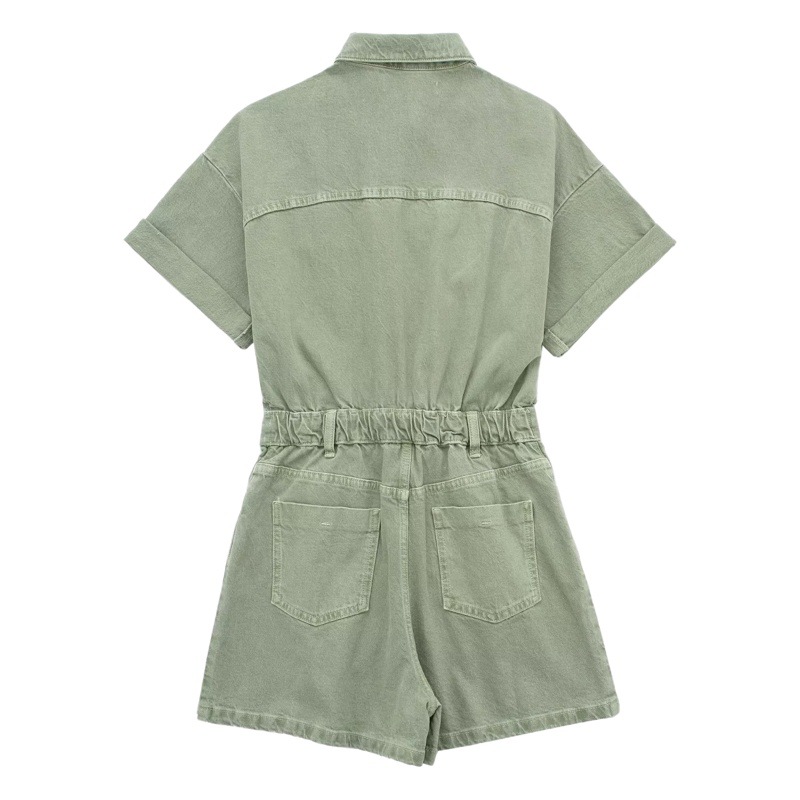 2023 Summer European and American style new European and American cross-border Women's lapel short sleeve casual denim short jumpsuit