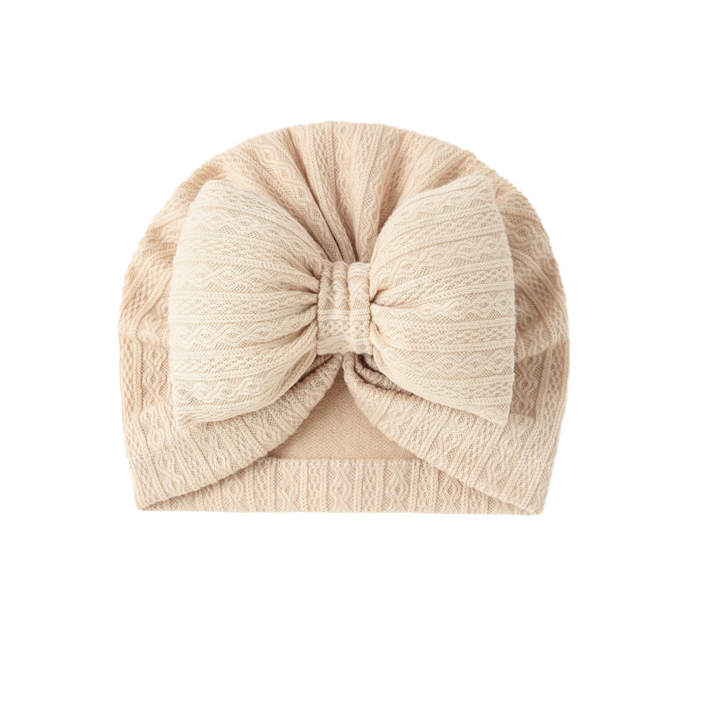 Picture of European and American New Baby Knitted Cotton-Filled Large Bow Kidsren's Pullover Hat Boat Hat Baby Turban Hat Ins Cross-Border