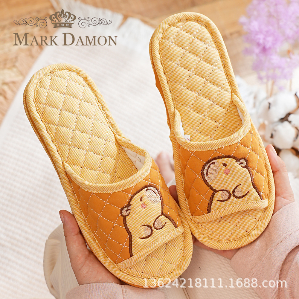 New pure cotton fabric cute couple slippers cloth sole spring and autumn indoor home thickened non-slip silent floor four seasons