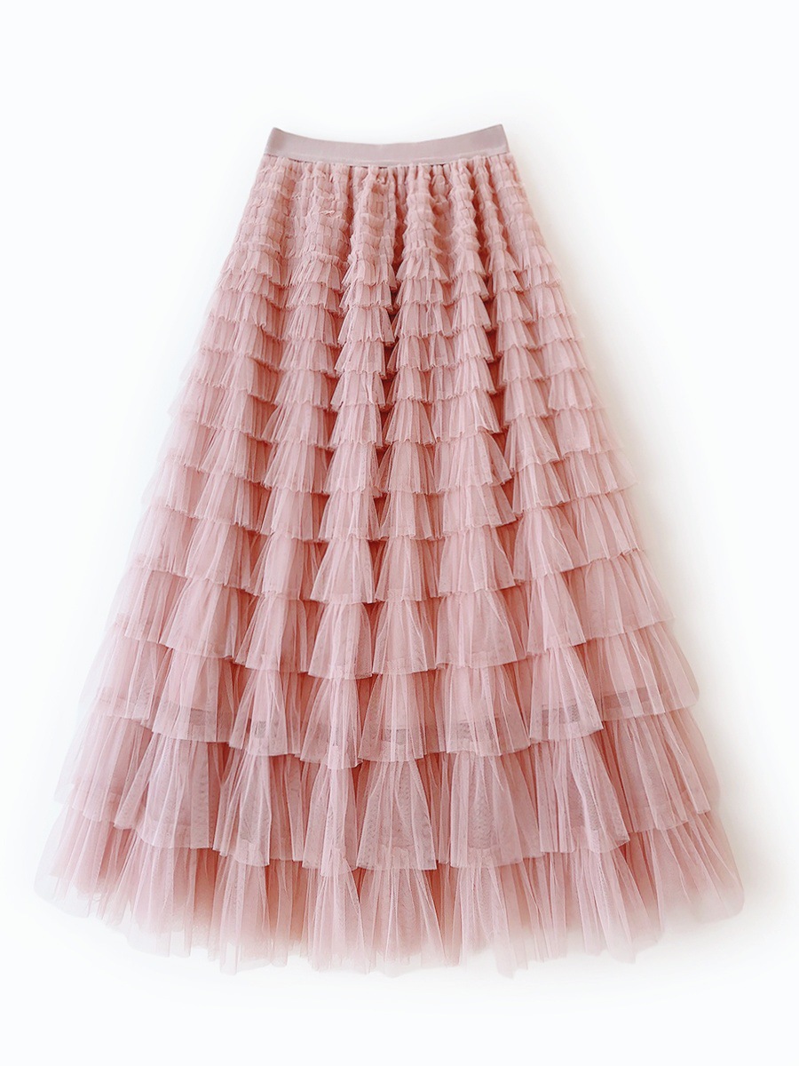 New Cake Skirt Mesh Skirt Women's Spring & Fall Elegant Layered Gauze Skirt Long High Waist Tutu Skirt Pleated Long Skirt