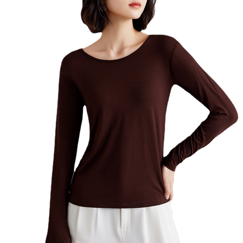 Picture of Women's Round Neck Inner Base Shirt for Autumn and Winter plus size Thin Autumn Clothes Solid Color Underwear Long-sleeved T-shirt for Women
