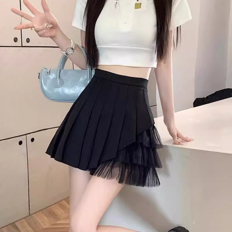 A-line skirt, short skirt, black high waist, slimming season, fashion small pleated skirt, women's summer new 2024
