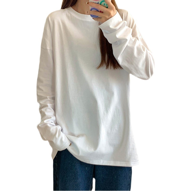 White Bottoming Shirt for Women 2025 New Korean Style Women's Fashionable Inner Wear Pure Color Student Early Autumn Long-Sleeved T-Shirt Wholesale
