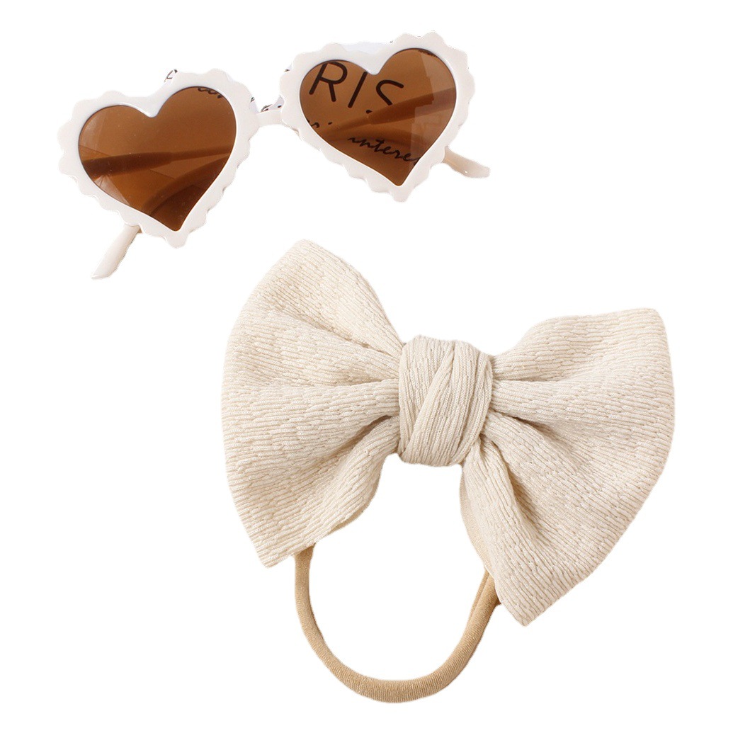 Children's Sunglasses Hair Band Two-Piece Set Super Soft Newborn Knitted Jacquard Bow Nylon Hair Band