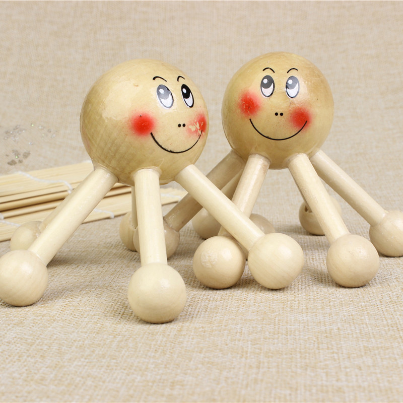 Wooden hexagonal point pen massager six-legged smiling face multifunctional whole body acupoint massage household Daily necessities wholesale