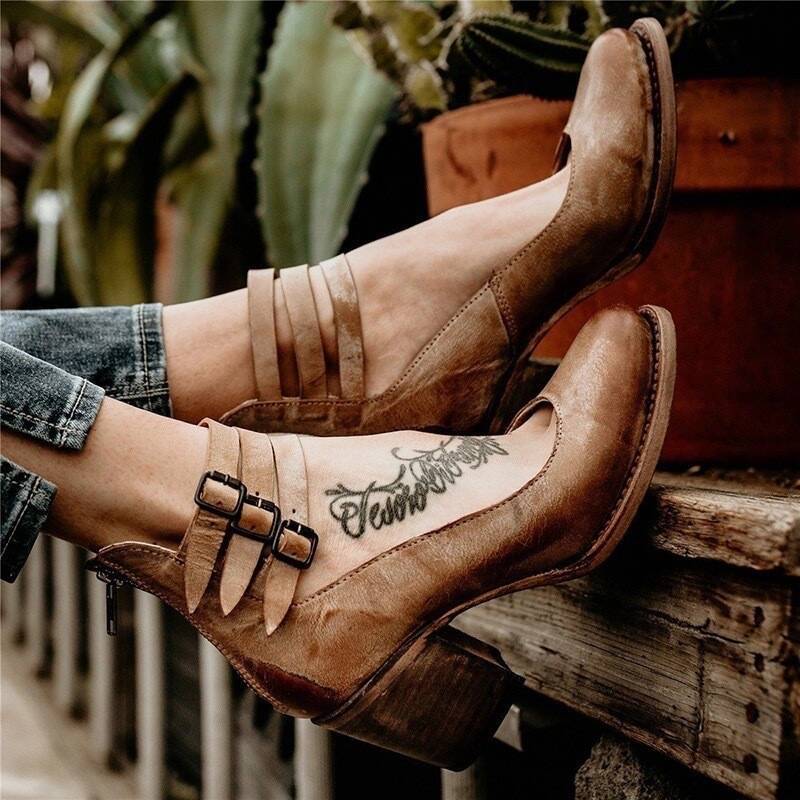 Jedi 2025 Amazon Shopee Independent Station European and American Export Retro 36-42 Large Size Thick Heel Back Zipper Shoes