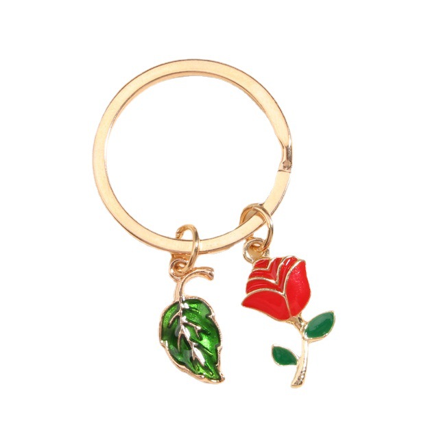 Europe and the United States cross-border hot Rose leaves Apple combination key chain personality simple fashion key ring pendant