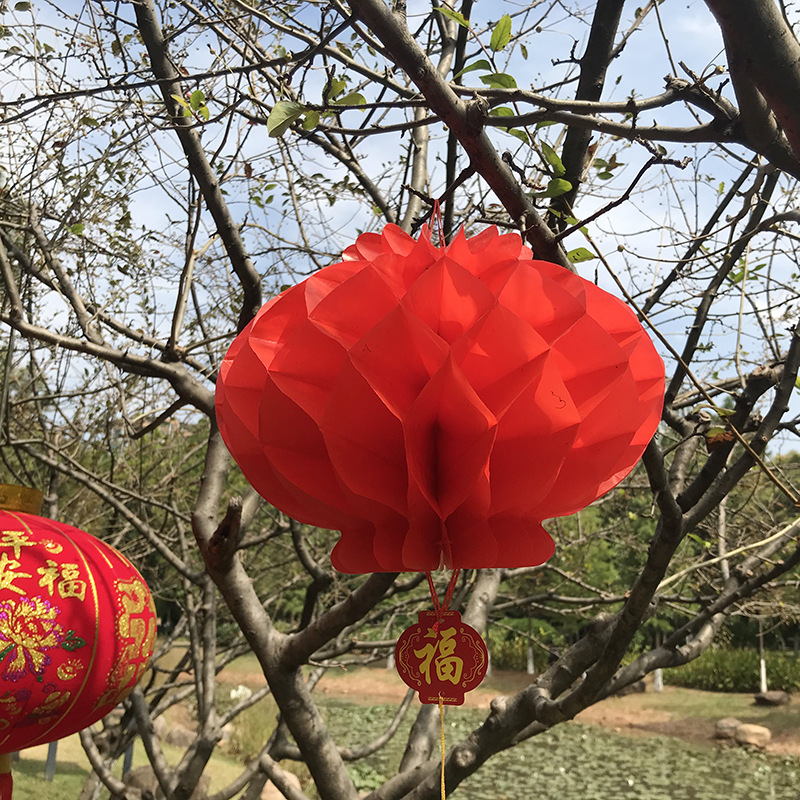 Picture of New Year's Day New Year Wedding Festive Folding Paper Lantern Opening Holiday Outdoor Decorative Plastic Red Paper Small Lantern Wholesale
