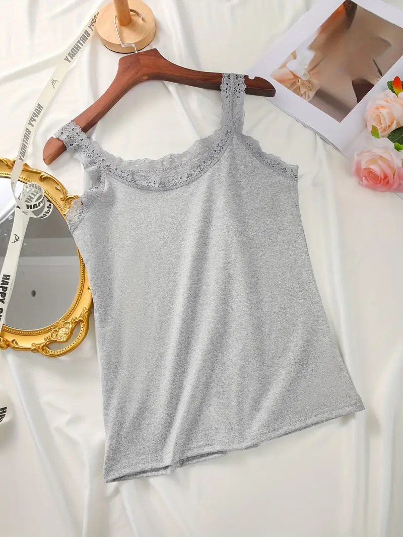 Picture of Trendy Lace Camisole for Women, Summer High Elasticity Plus Size Outerwear Base Shirt