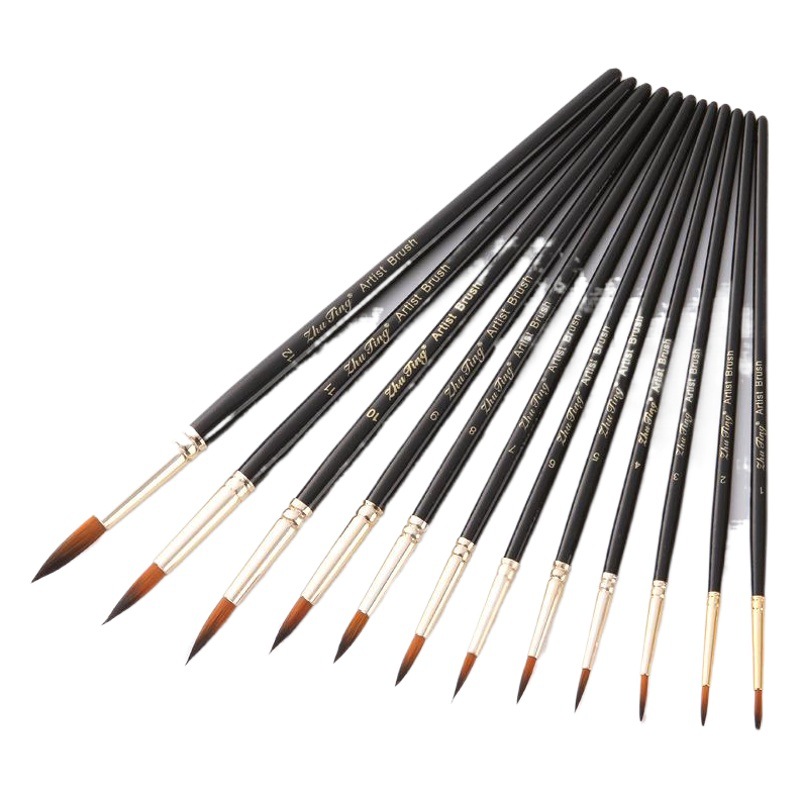 Cross-Border 12 Nylon Brushes, Two-Color Nylon Hair Brushes, Round Edge Watercolor Brushes, Art Painting Pens
