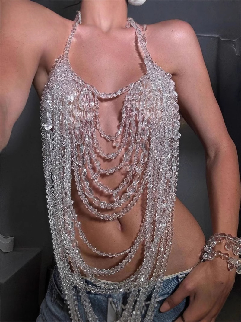 European and American Cross-Border Women's Clothing Sexy Exaggerated Fashion Beaded Element Body Clothing Chain Nightclub Chest Chain B24696