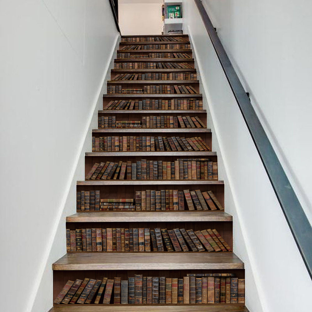 Cross-border Amazon Source Creative Bookshelf Stair Stickers Peel-Off Wall Stickers Stairs Home Decoration