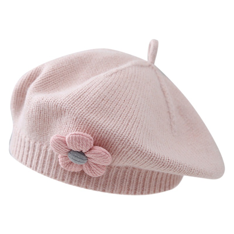 Picture of Baby Hat Autumn and Winter Women's Baby Cute Flower Beret Children's Wool Hat Girls' Knitted Painter Hat Trendy