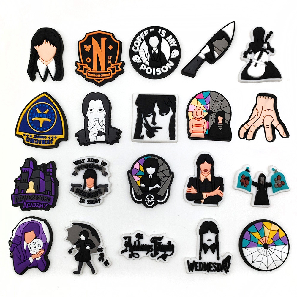 20 suit Cartoon Wednesday Hole Shoes Shoe Flower Decorative Buckle Personality DIY Student Garden Shoe Buckle Accessories