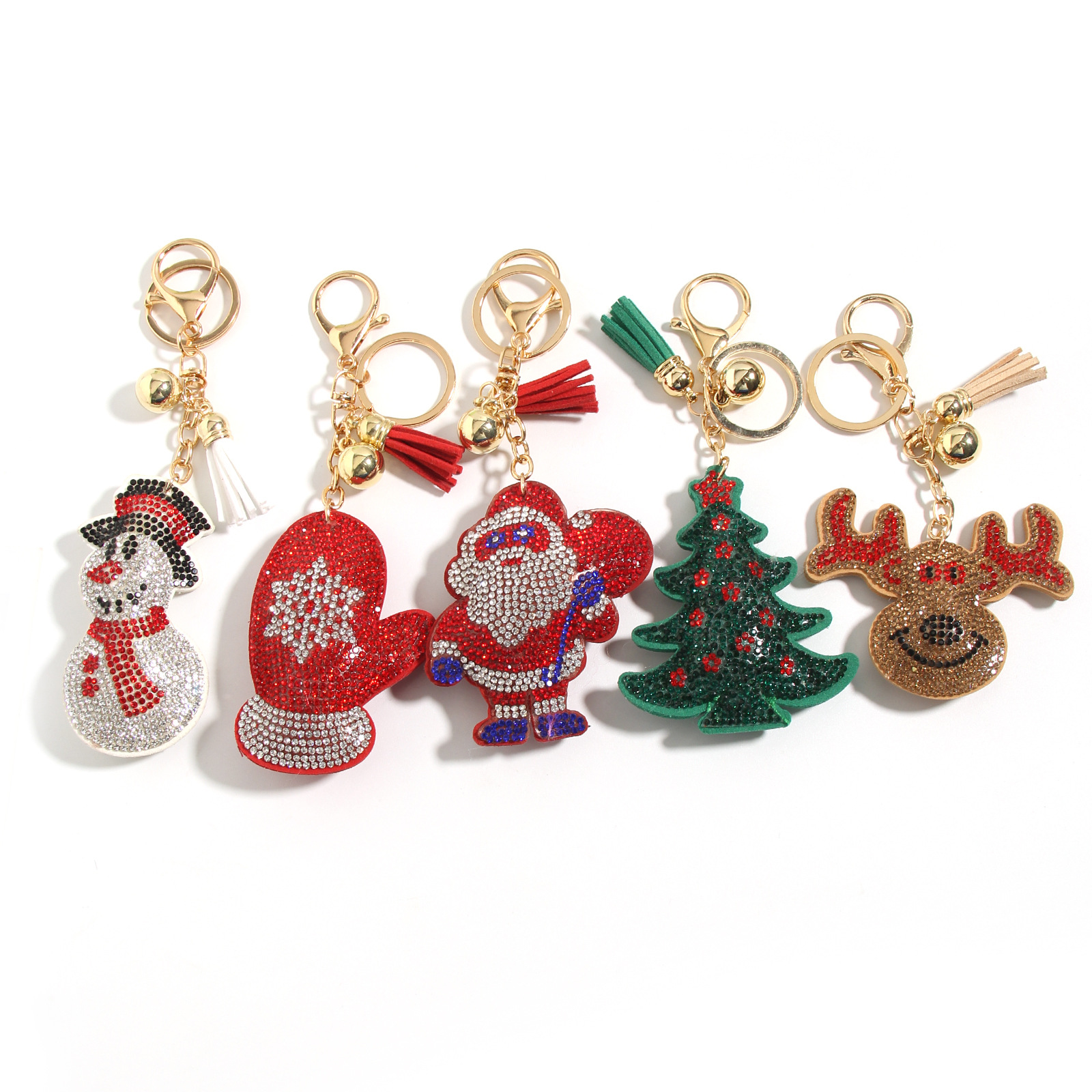 Cross-border Christmas Series Rhinestone Keychain Gift Santa Claus Reindeer Cute Creative Small Pendant Bag Hanging Ornaments