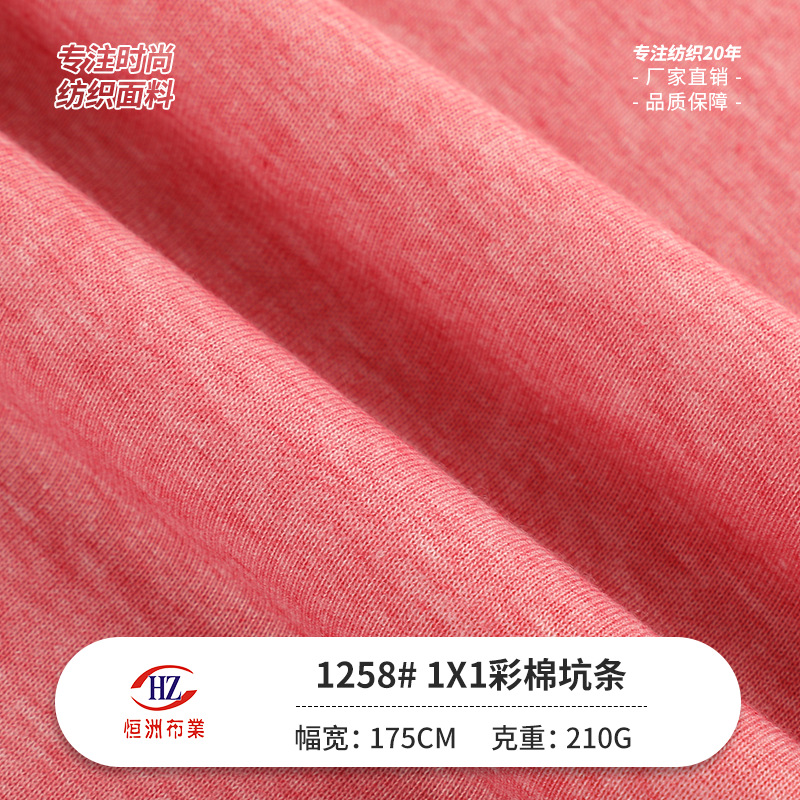 Manufacturer's Ready Stock 1*1 Colorful Cotton Pit Strip Fabric 210g Spring and Summer Fashion Women's T-Shirt Bottoming Rib Knitted Fabric