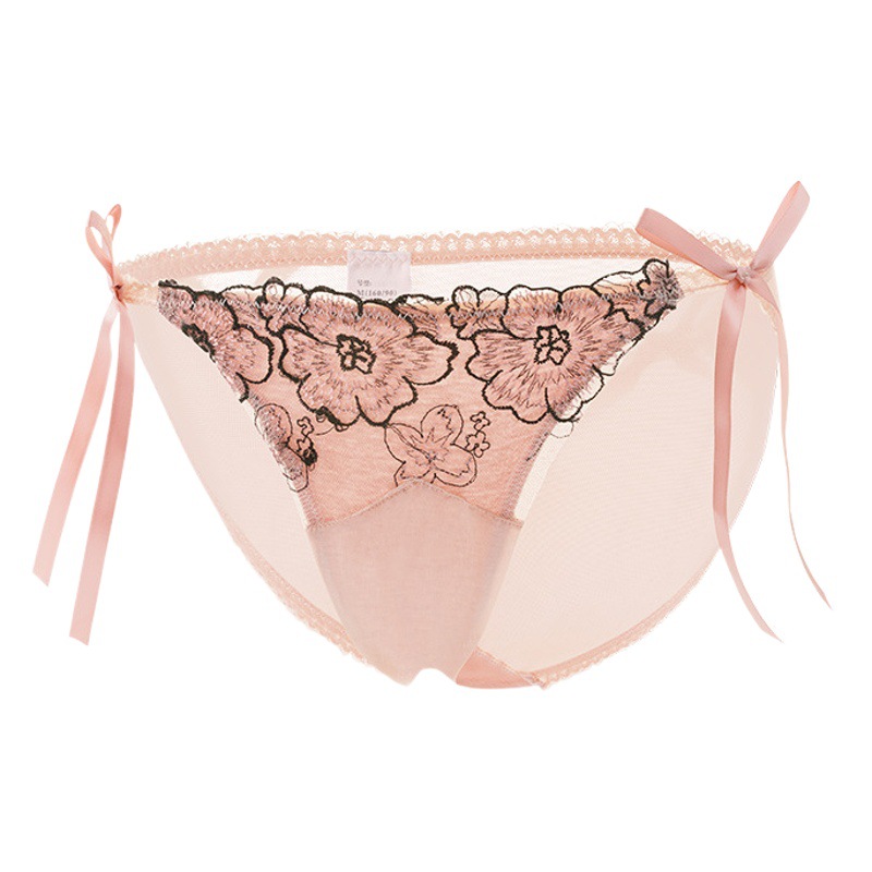 Sexy micro-transparent mesh back lace embroidered women's underwear creative bow low waist Japanese style fresh briefs