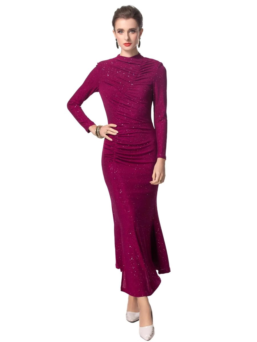 2024 French Autumn New Vintage Design Evening Dress Pleated Bag Hip Split Fishtail dress