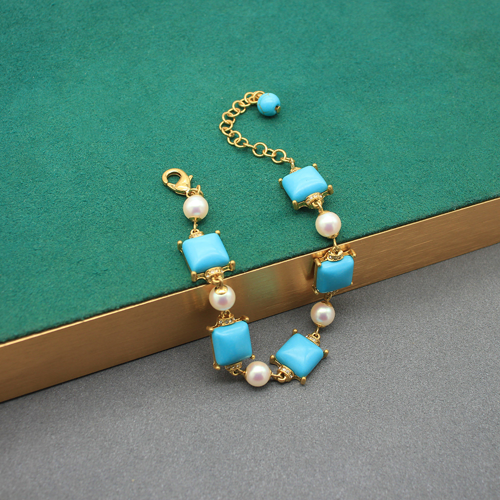 Picture of Jewelry Accessible Luxury Style High-End Bracelet Earrings Brooch Set Niche Design Synthetic Turquoise Earrings for Women