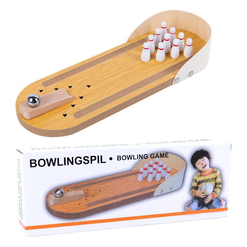 Cross-border educational wooden mini bowling parent-child interactive desktop game Leisure decompression indoor game ball toy