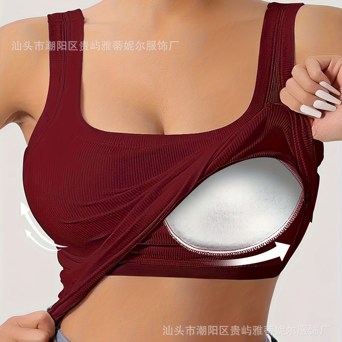 Foreign Trade Cross-Border European and American Wide-Shouldered Square-Neck Vest for Women with Fixed Cup Solid Color Outer Wear Beautiful Back Large Size Bottoming Threaded Vest