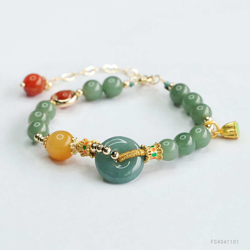 Yuyu Natural A Jade Oil Green Bracelet Blue Water Ping An Buckle Bracelet Jade Factory Wholesale FC4041101